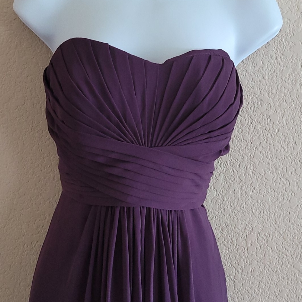 David's bridal plum strapless long dress